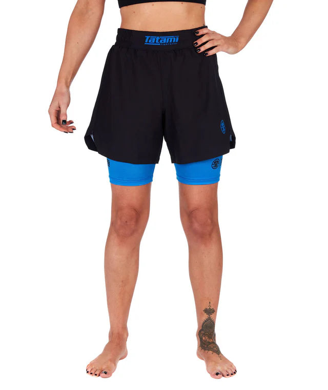 Short de Grappling Double Couche pour Femme - Bleu