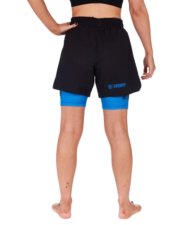 Short de Grappling Double Couche pour Femme - Bleu