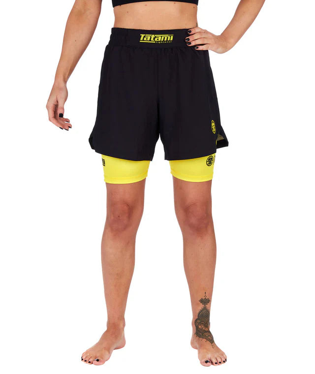 Short de Grappling Double Couche pour Femme - Jaune