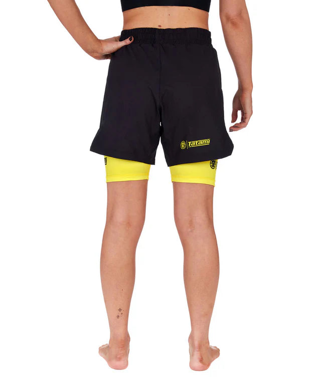 Short de Grappling Double Couche pour Femme - Jaune
