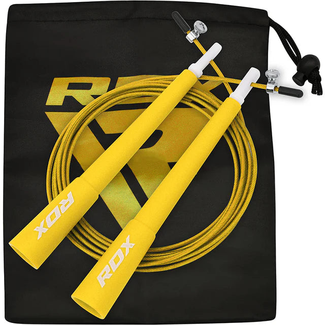 Corde à sauter réglable RDX C8 avec revêtement en PVC - Jaune