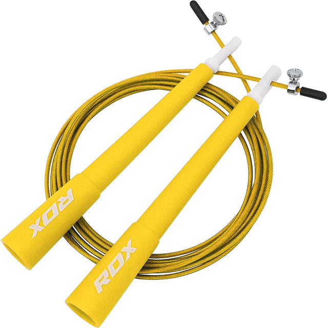 Corde à sauter réglable RDX C8 avec revêtement en PVC - Jaune