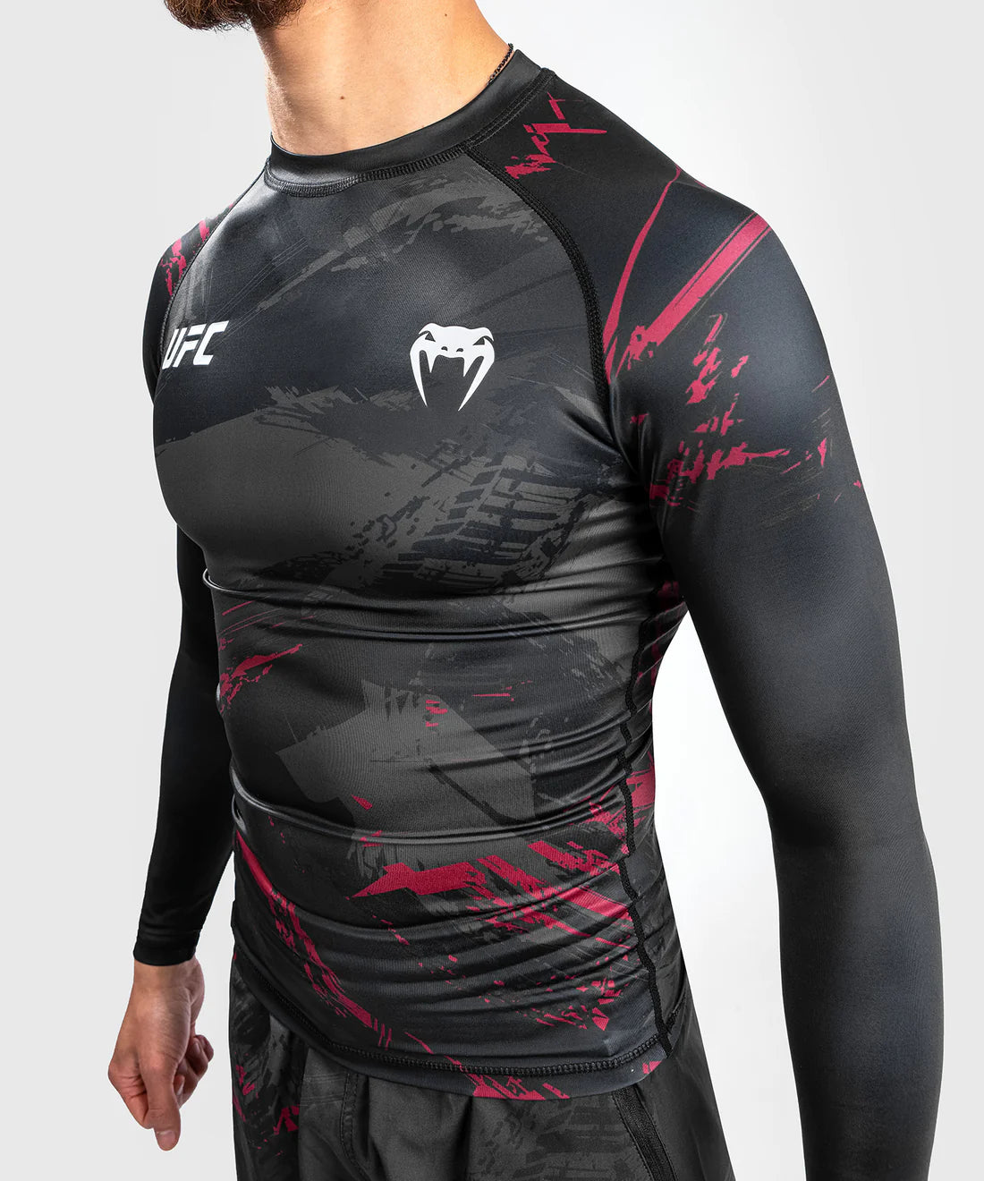 UFC Venum Authentic Fight Week 2.0 Compression T-Shirt – Langarm – Schwarz/Rot - FIGHTWEAR