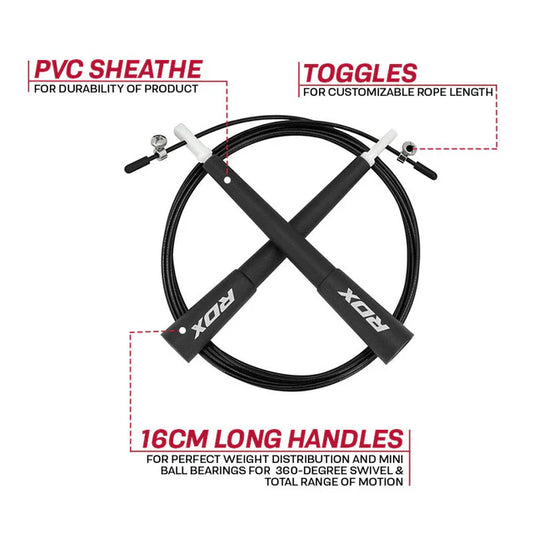 Corde à sauter réglable RDX C8 avec revêtement en PVC - Noir