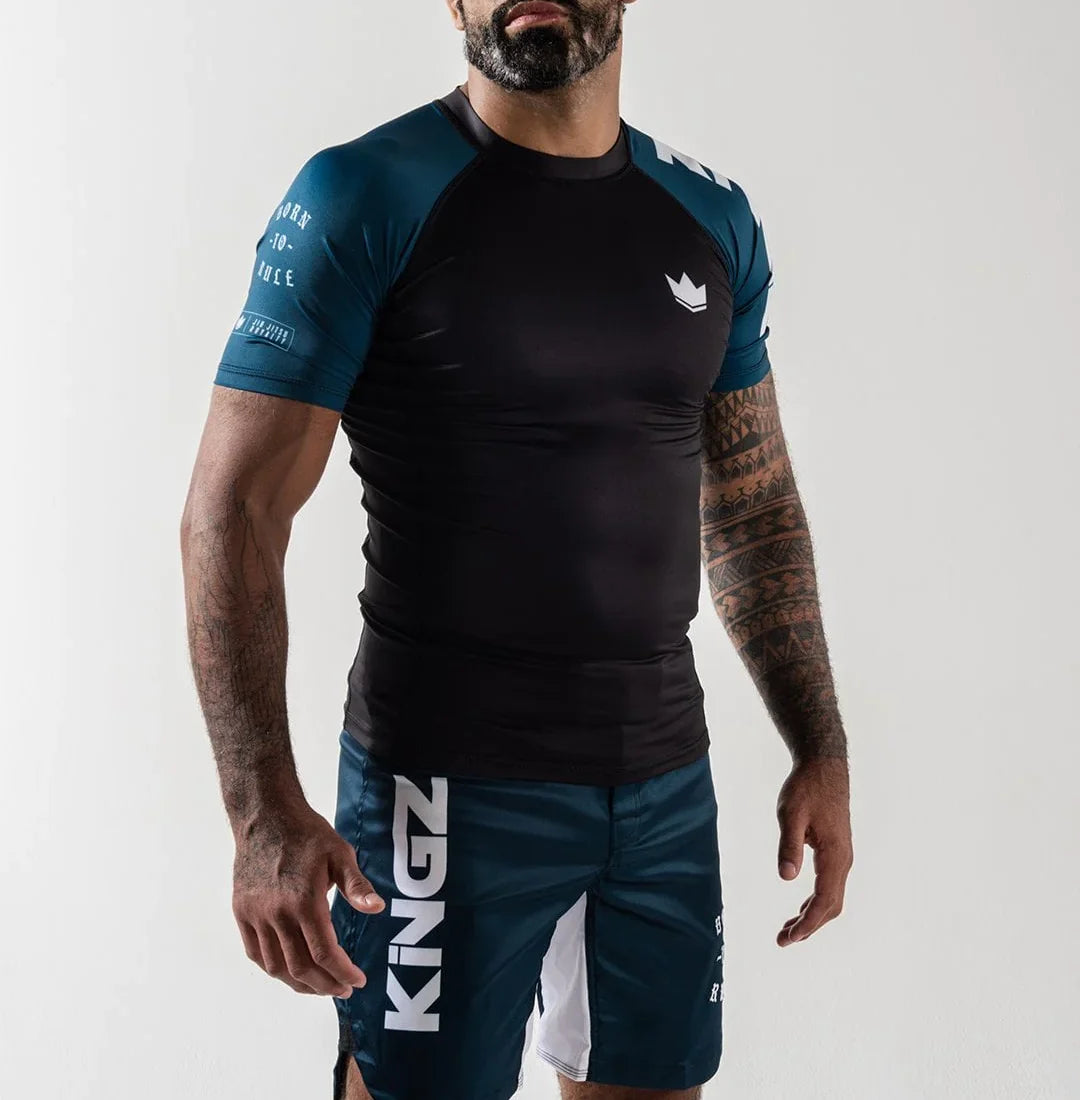 Kingz Born To Rule S/S Jiu Jitsu Rash Guard - Blau - FIGHTWEAR