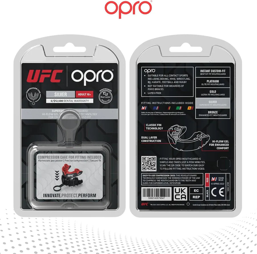 OPRO "UFC" Zahnschutz Silver - Schwarz/Rot