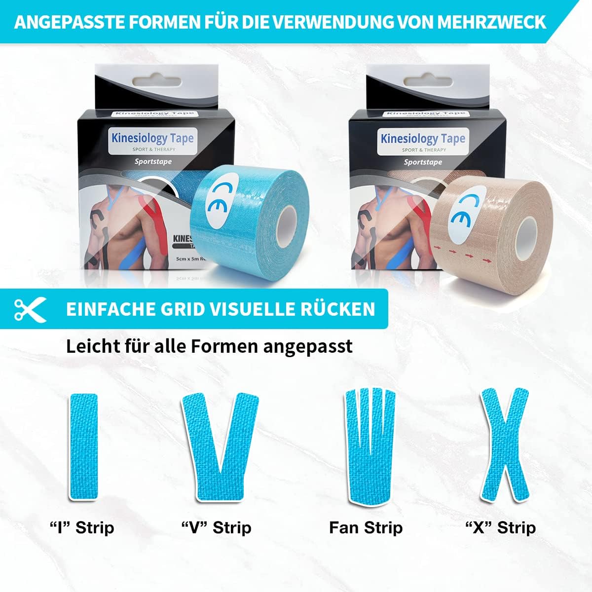 Bande de kinésiologie Alyart 5 cm x 5 m - Imperméable, élastique, ultra-résistante