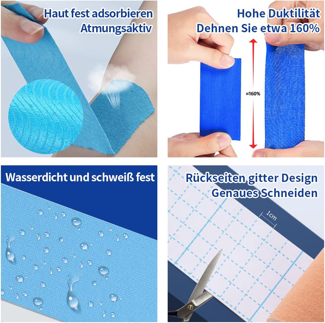 Bande de kinésiologie Alyart 5 cm x 5 m - Imperméable, élastique, ultra-résistante