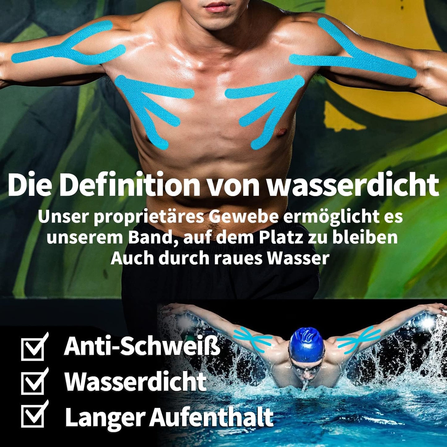 Bande de kinésiologie Alyart 5 cm x 5 m - Imperméable, élastique, ultra-résistante