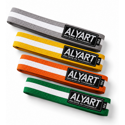 ALYART Premium Kinder Jiu-Jitsu Gürtel - Weiss Stripe