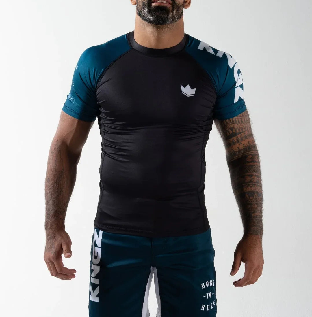 Kingz Born To Rule S/S Jiu Jitsu Rash Guard - Blau - FIGHTWEAR