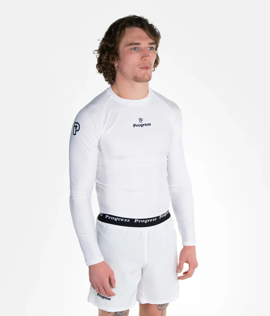 Progress Academy Rashguard Longsleeve - Weiss - FIGHTWEAR