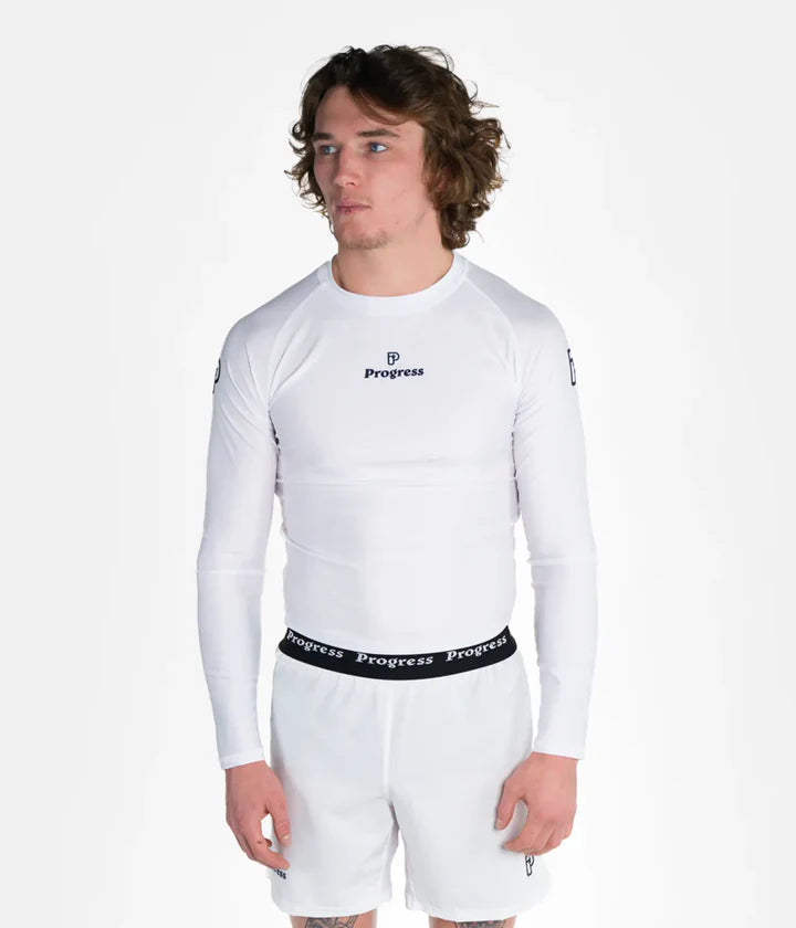 Progress Academy Rashguard Longsleeve - Weiss - FIGHTWEAR