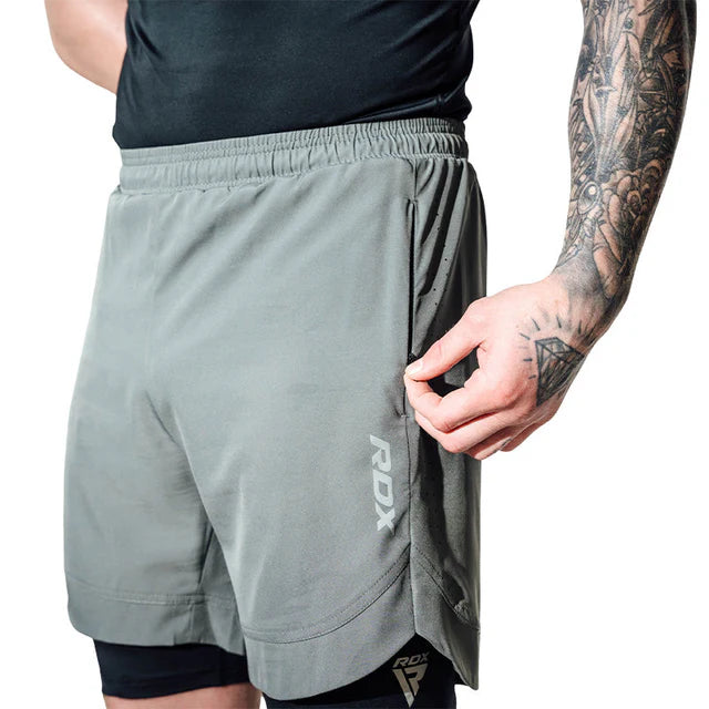 Short de compression MMA 2 en 1 RDX T16 - Gris/Noir
