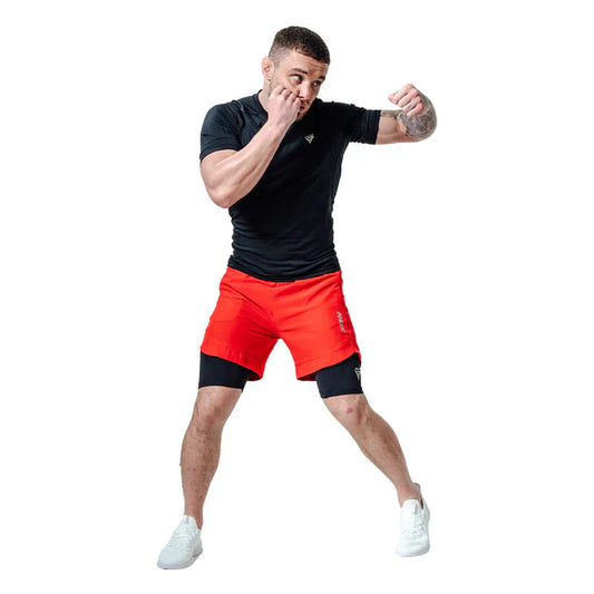 Pantaloncini MMA a compressione RDX T16 2 in 1 - Rossi