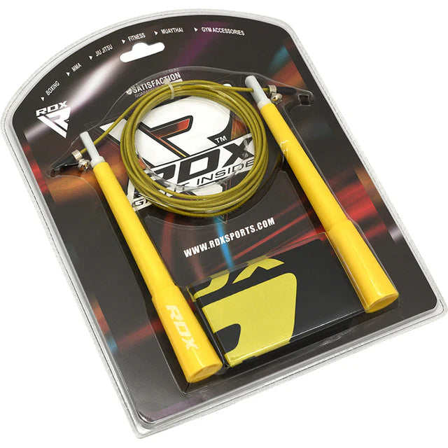 Corde à sauter réglable RDX C8 avec revêtement en PVC - Jaune