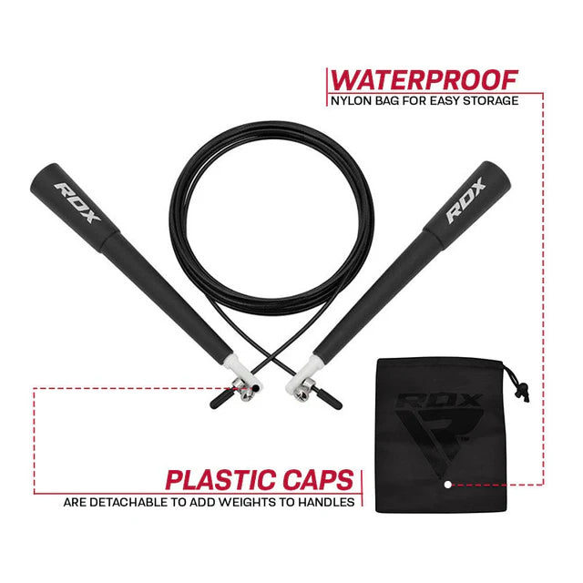 Corde à sauter réglable RDX C8 avec revêtement en PVC - Noir