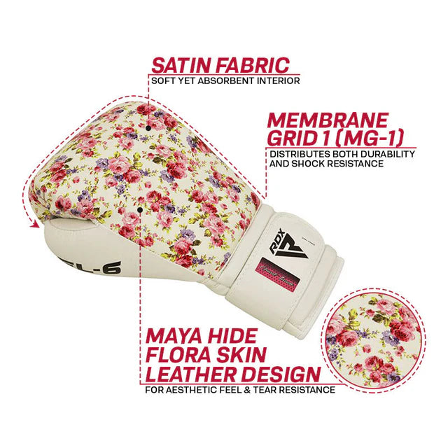 RDX FL6 Damen Boxhandschuhe Floral Kunstleder Haken Und Schleife